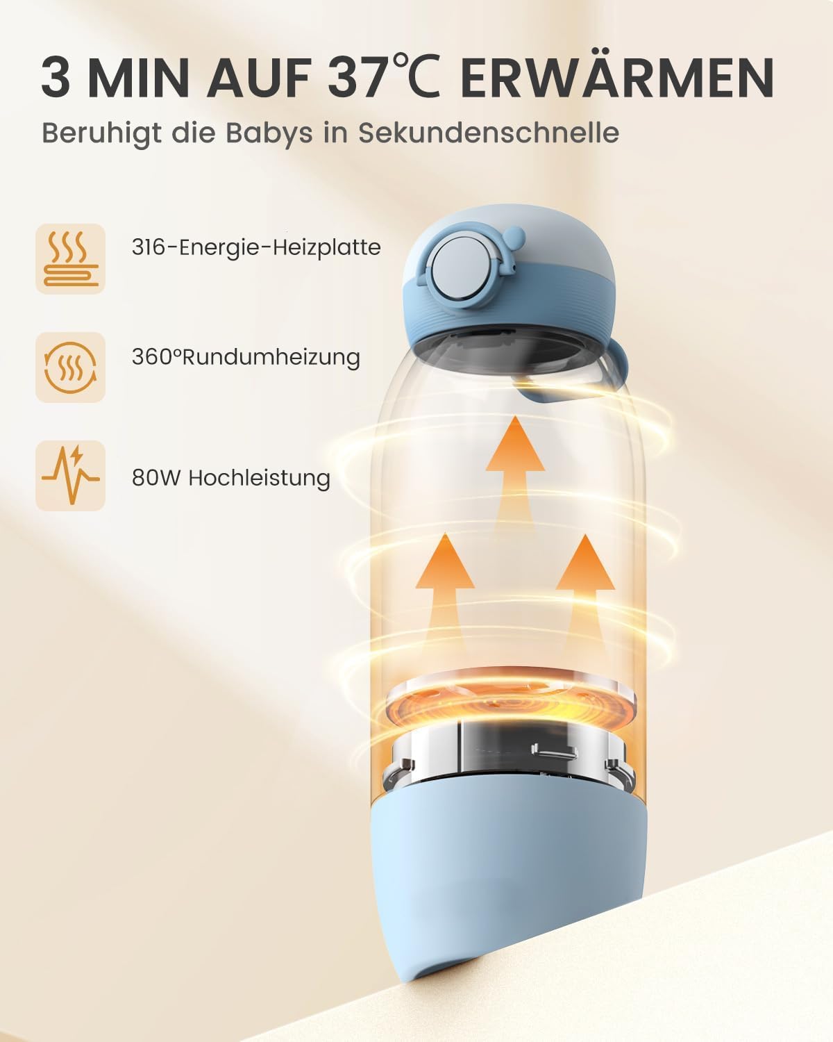 Flaschenwärmer baby unterwegs GROWNSY Tragbarer fläschchenwärmer für travel Schnellheizender mobiler Babyflaschenwärmer mit 10000mAh Akku 600ml Kapazität und Temperaturkontrolle für die Reise