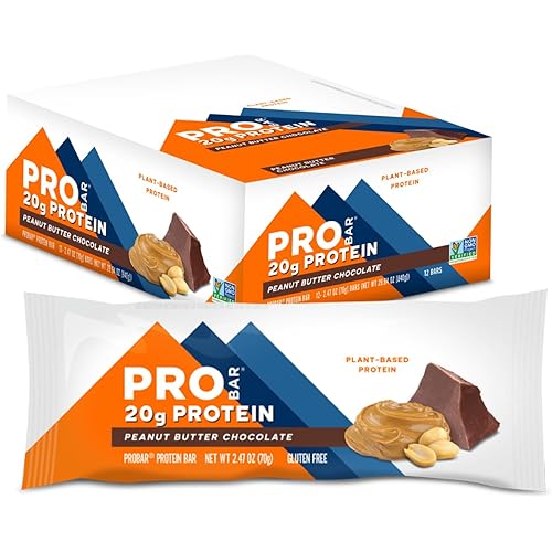 PROBAR - PROTEIN Bar, Peanut Butter Chocolate, Non-GMO, Gluten-Free, Healthy, Plant-Based, Whole-Food Ingredients, Natural Energy (12 Count)