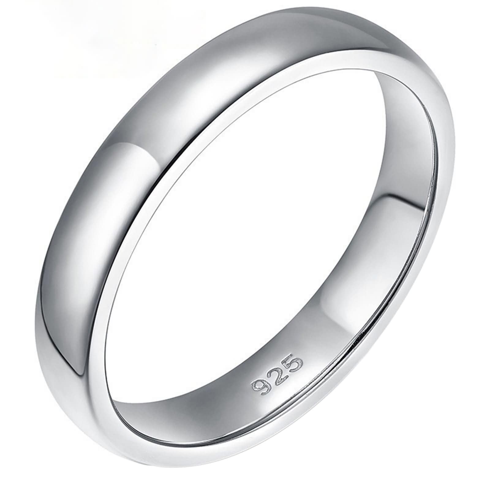 Anillos en Plata de Ley 925 Grabados Personalizados Mujer, 2MM/3,5MM/5,5MM Redondo Pulido Anillo Plata de Promesa para Mujer