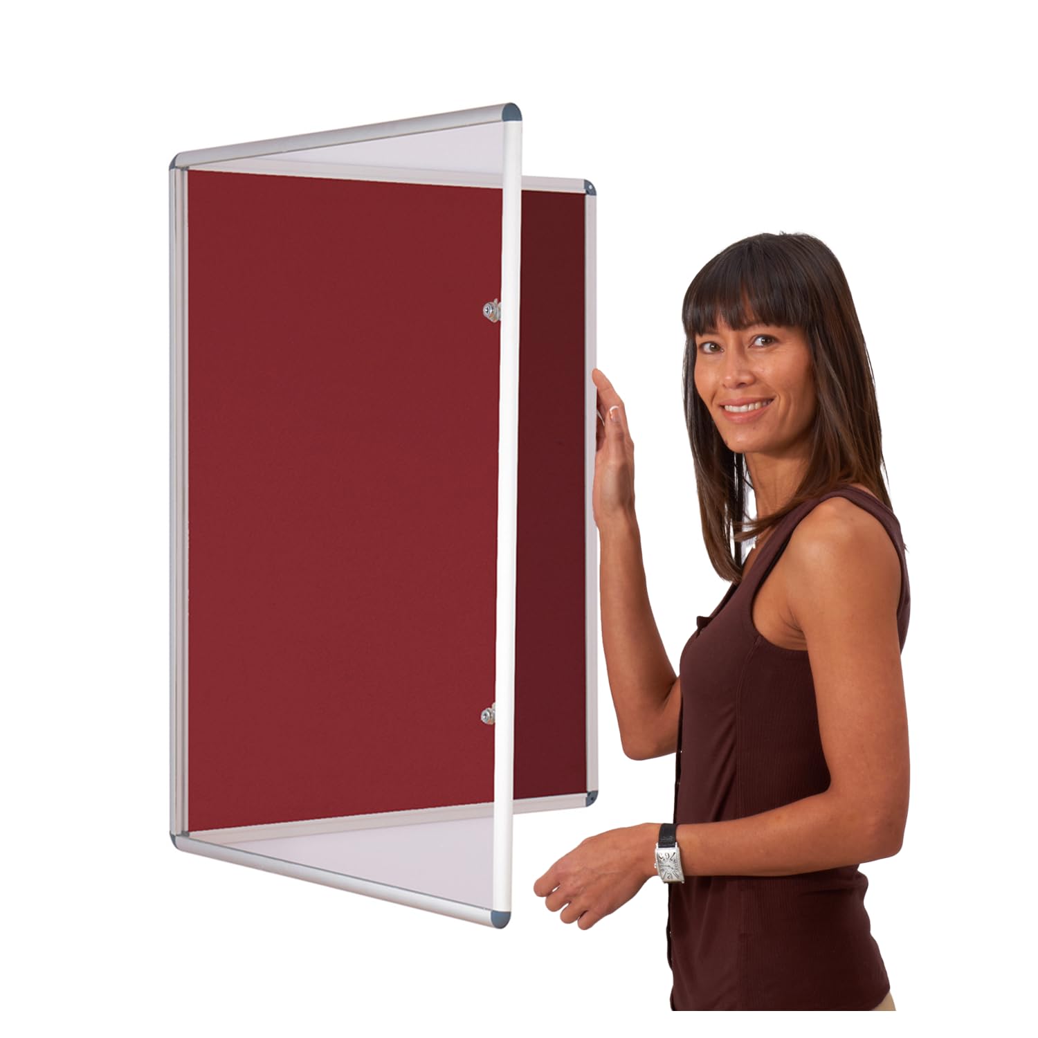 Tamperproof Lockable Felt Noticeboard, 900 x 600 mm, Burgundy Pinboard, Aluminium Frame with Double-Locks & Keys - Ideal for Office, School Displays, Venues, Information Centres