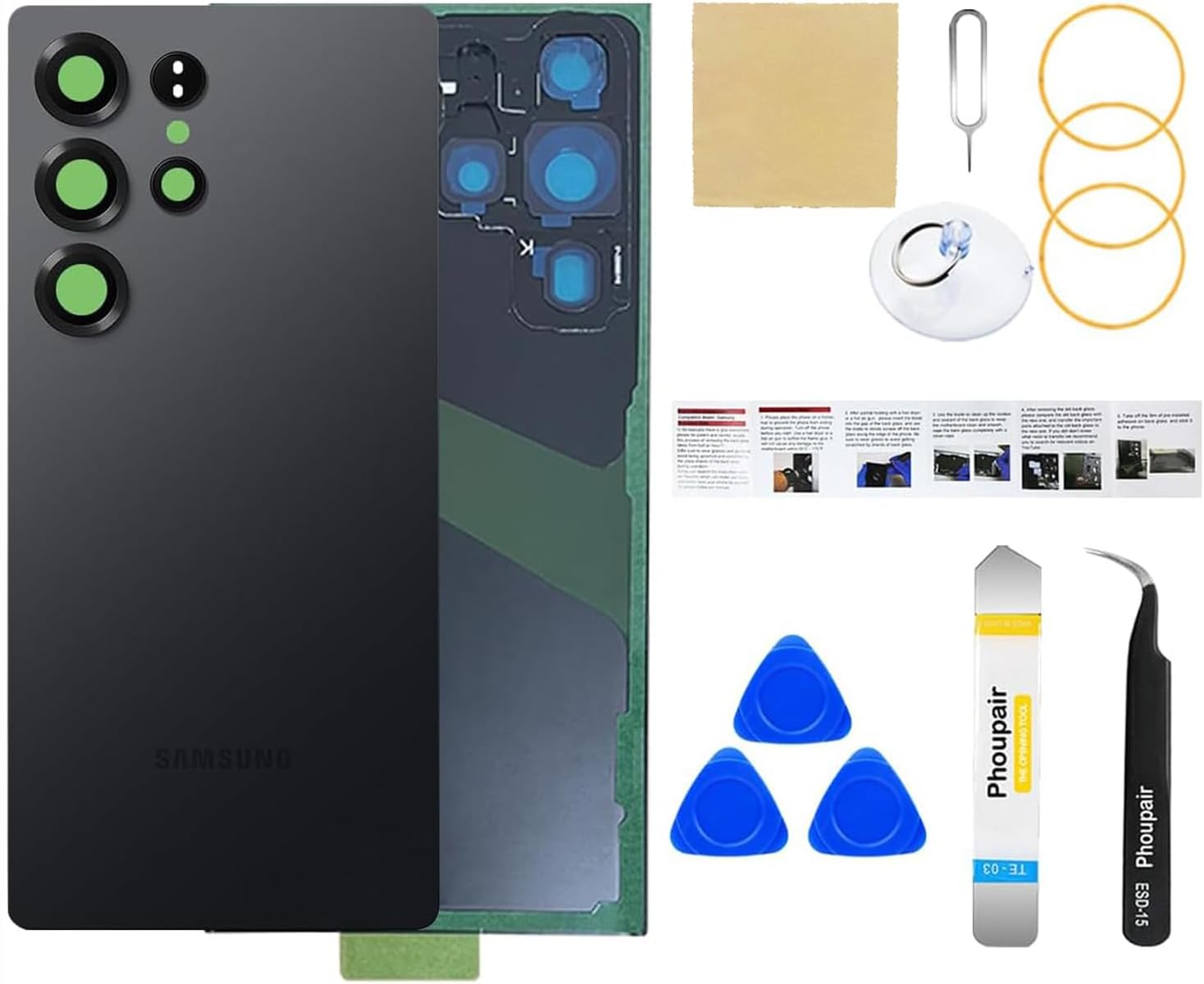 Back Glass Replacement for Samsung Galaxy S25 Ultra with Professional Repair Tool Kit (Titanium Black)