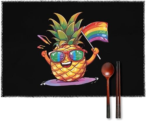 Pineapple Rainbow Flag Gay Pride LGBT Placemats Set of 6 Resistant Table Mats Washable Place Mats for Dinner Party Table Decoration