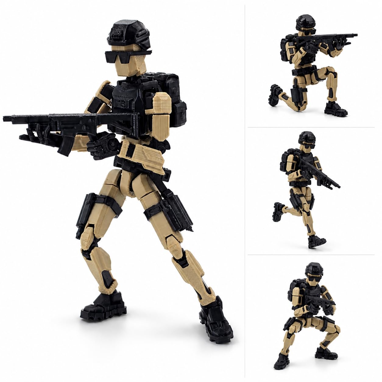 Military Soldier Dummy13 Fully Articulated Action Figure | 3D Printed Robot Assembly Kit | 5.4 Inch Poseable DIY Collectible Model with Tactical Accessories | Made in India (Desert Trooper)-image-21