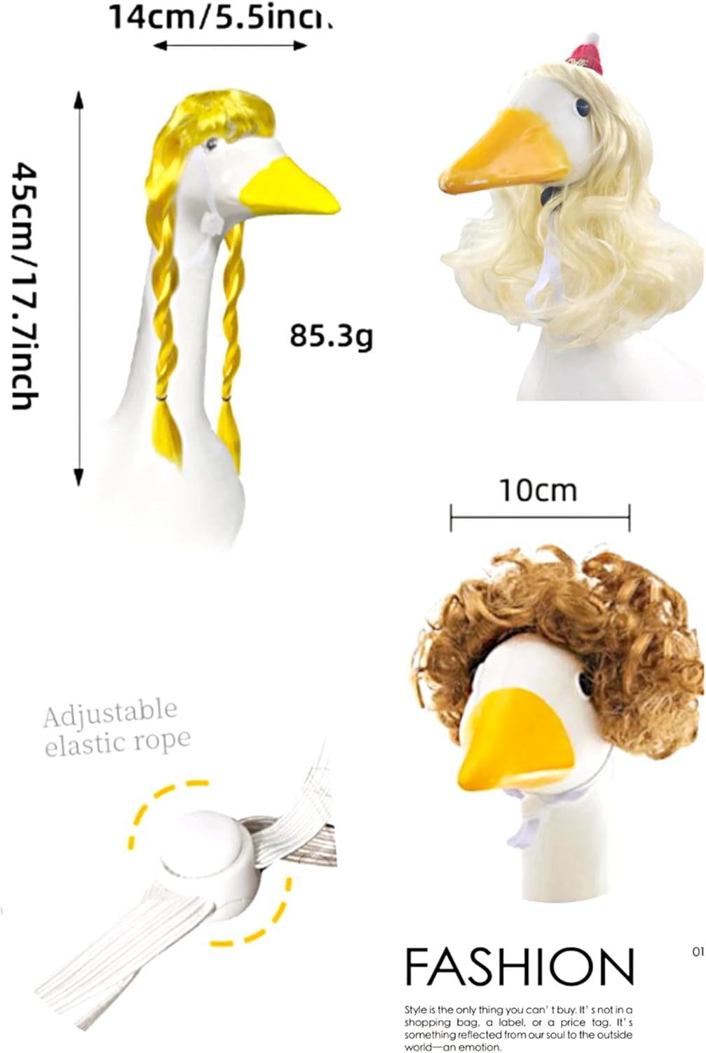 3 Pcs Christmas Porch Goose Wigs -Cute Lawn Goose Statue Braids, Christmas Porch Goose Outfits for Xmas Santa Holiday Decor-Fits 17" & 23" High Porch Goose Costume - Image 3