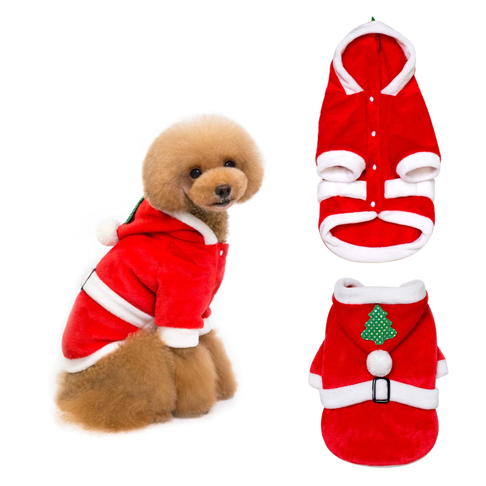 Dog Christmas Outfit - Clothes for Dog Costumes Keep Warm Santa Claus Dress, Hoodie Coat for Small Medium Dogs Puppy Pets,S