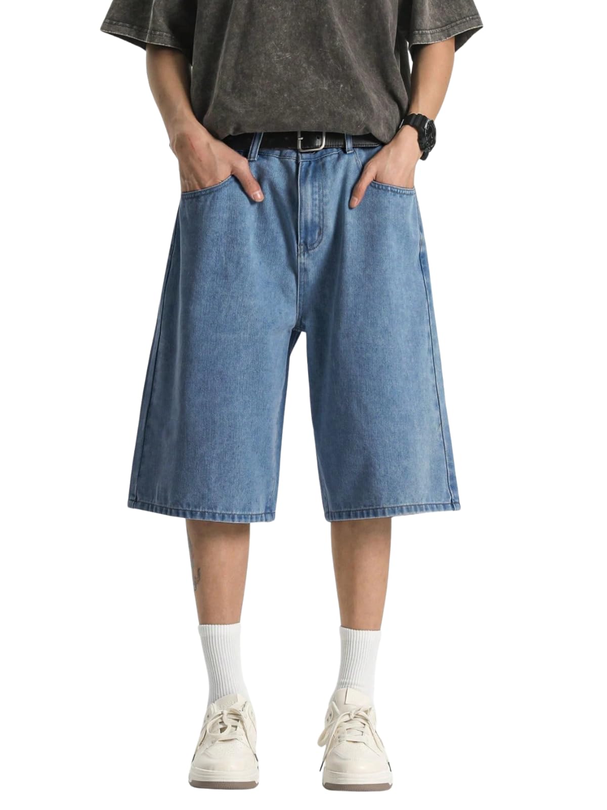 GRECIILOOKS Men Denim Casual Shorts for Men Knee Length-picture-31
