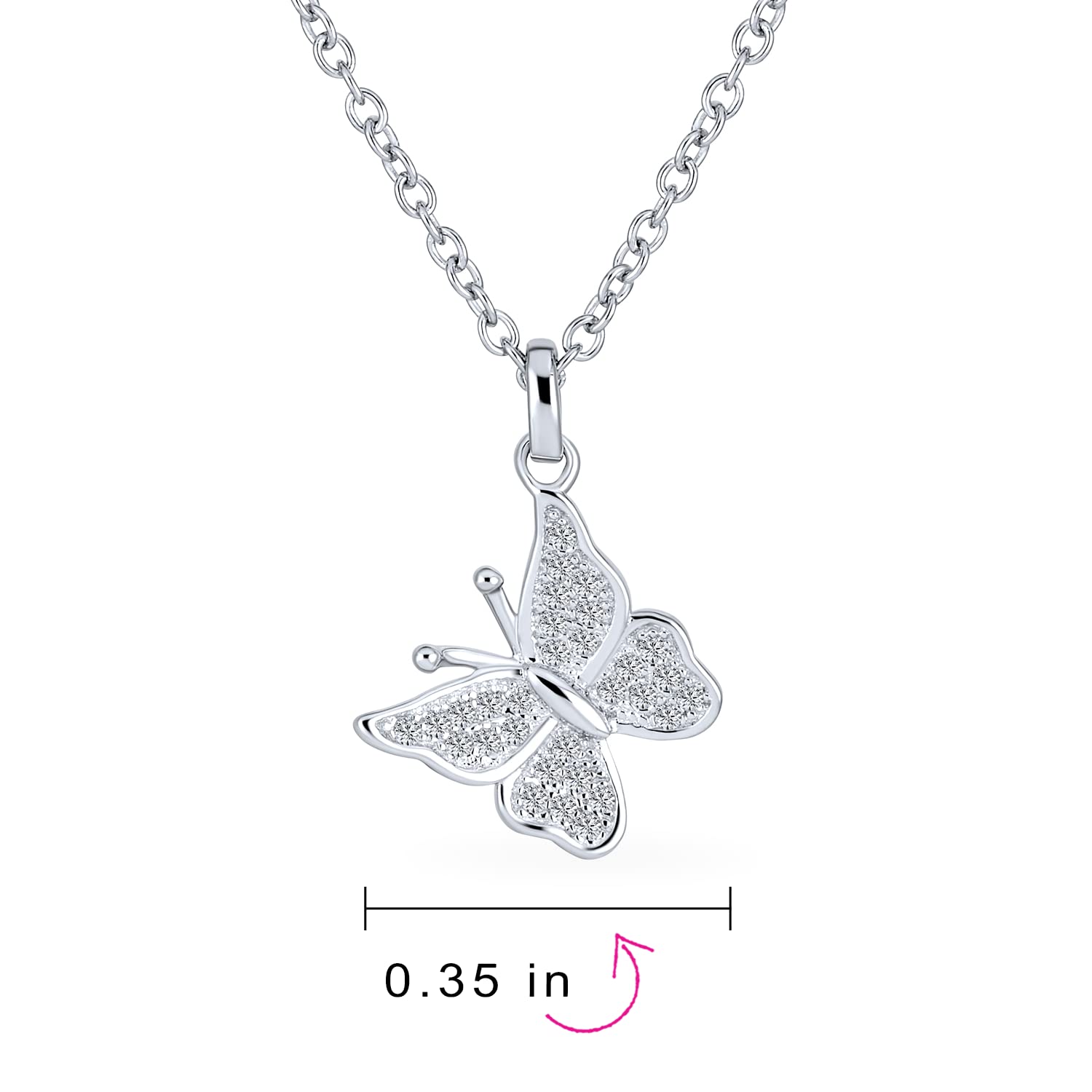 Bling Jewelry Mini Petite Tiny Clear Cubic Zirconia Micro Pave CZ Giardino Insetto Farfalla Collana Per Donne Adolescenti .925 Argento