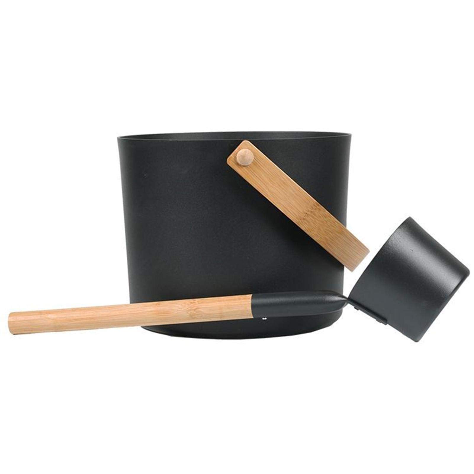 Stea_m Juego de cubo y cucharón de aluminio 7 litros para sauna mango largo