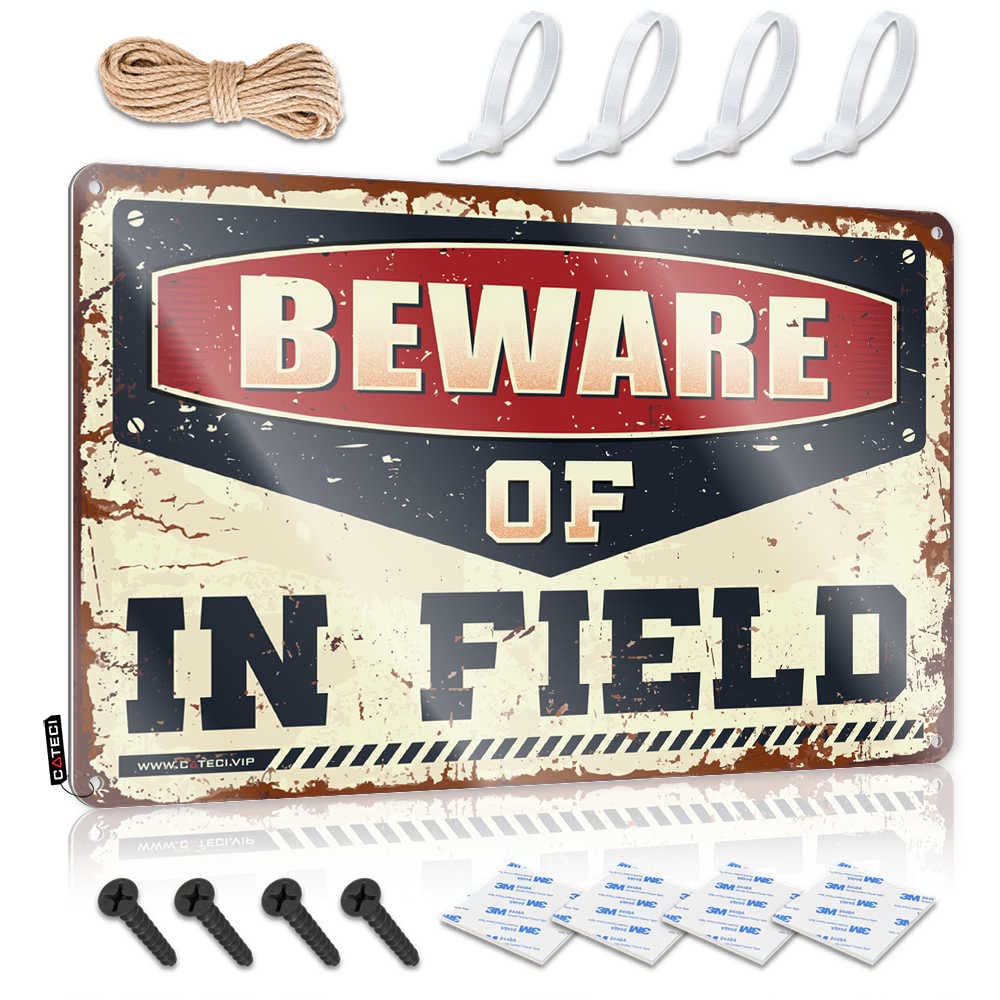 HELIOFORGE Metal Vintage Signs Beware Of In Field Sign Beer Signs For Bar Outdoor Bar Signs(30X40CM)
