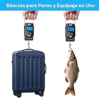Vista 2 de Báscula de Pescado Báscula de Equipaje Equipo de Pesca - 110lb Pantalla LCD Digital Retroiluminada con Cinta Métrica Incorporada - Báscula de Pesca