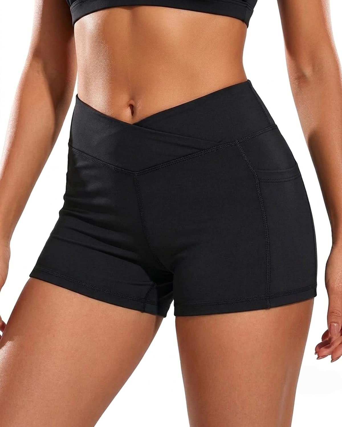 zmart Women 3" High Waisted Swim Board Shorts V Cross Boy Shorts Swim Bathing Suit Bottoms Swimwear with Pockets-picture-27