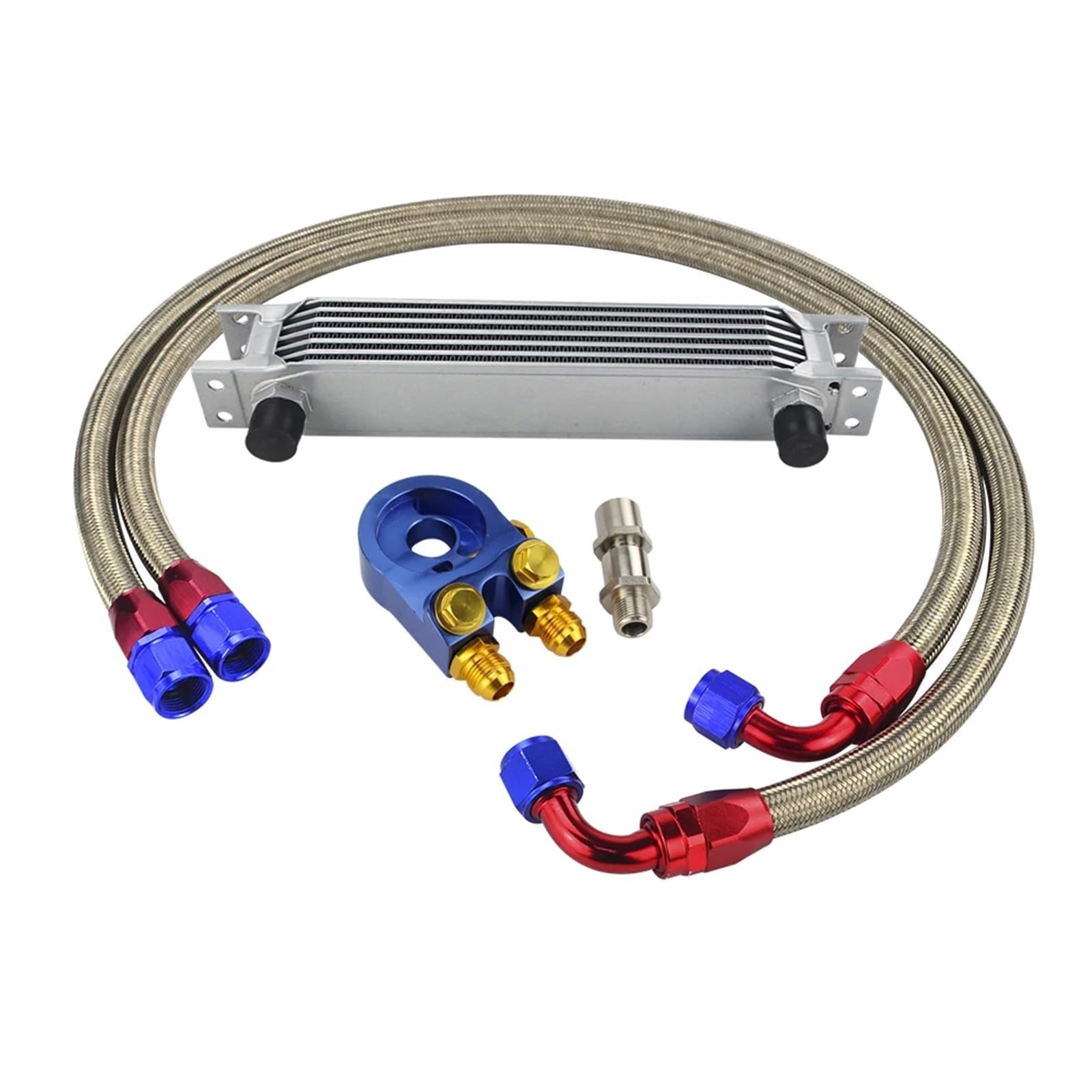 Kit Universal de Enfriador de Aceite de Motor AN10 de 7 Filas con Adaptador de Filtro de Aceite y Manguera Trenzada de Acero Inoxidable.