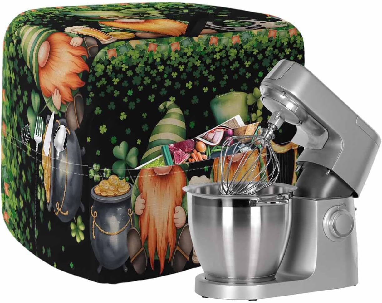 St. Patrick's Day Stand Mixer Cover with Storage Pocket, Waterproof Kitchen Mixer Covers, Lucky Shamrocks Harp Beer Spring Plants Kitchen Appliance Dust Cover Compatible with 5-8 Quart Mixers
