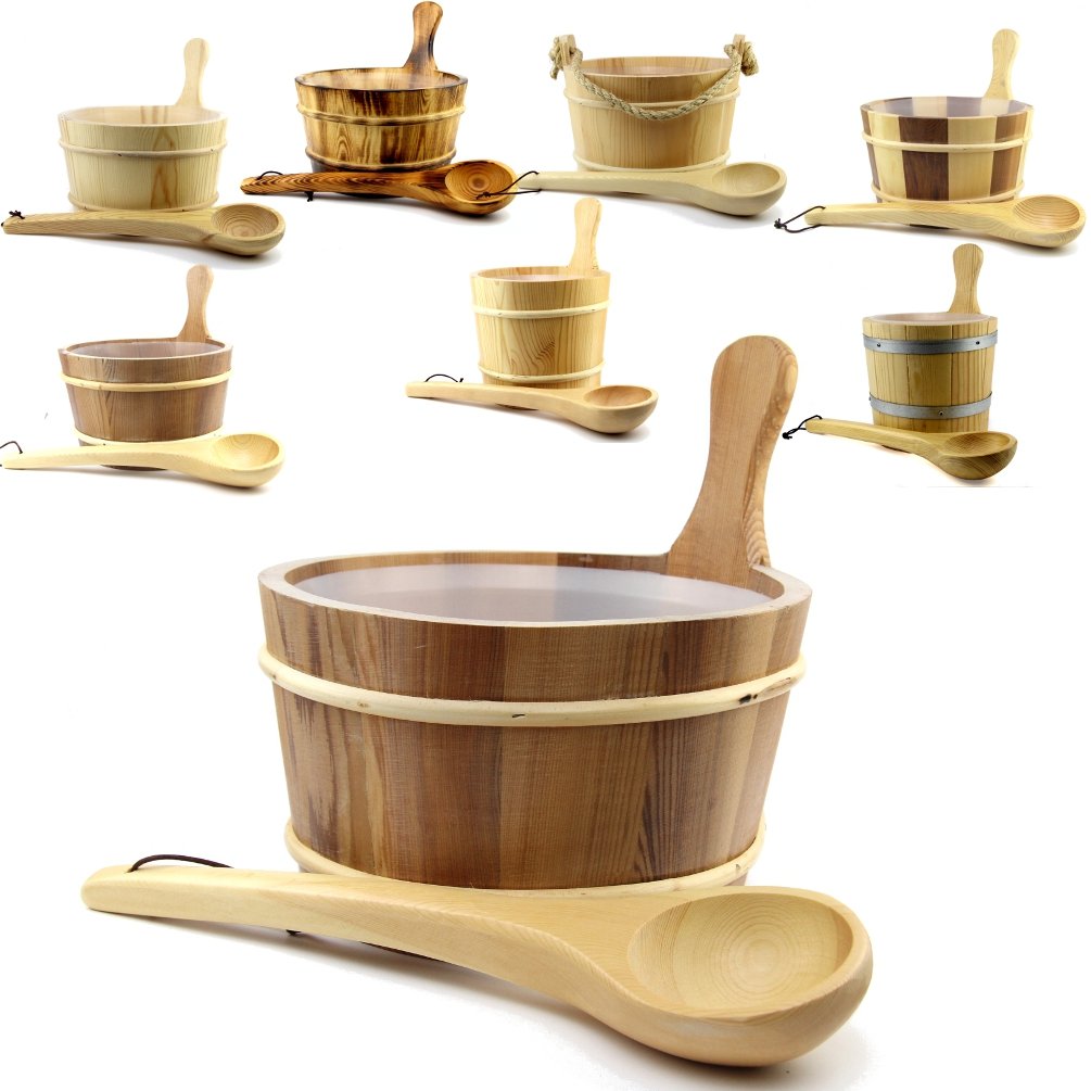 Cubo para sauna, con pieza de plástico y cucharón, regalo de Navidad, de pino, Nr 5