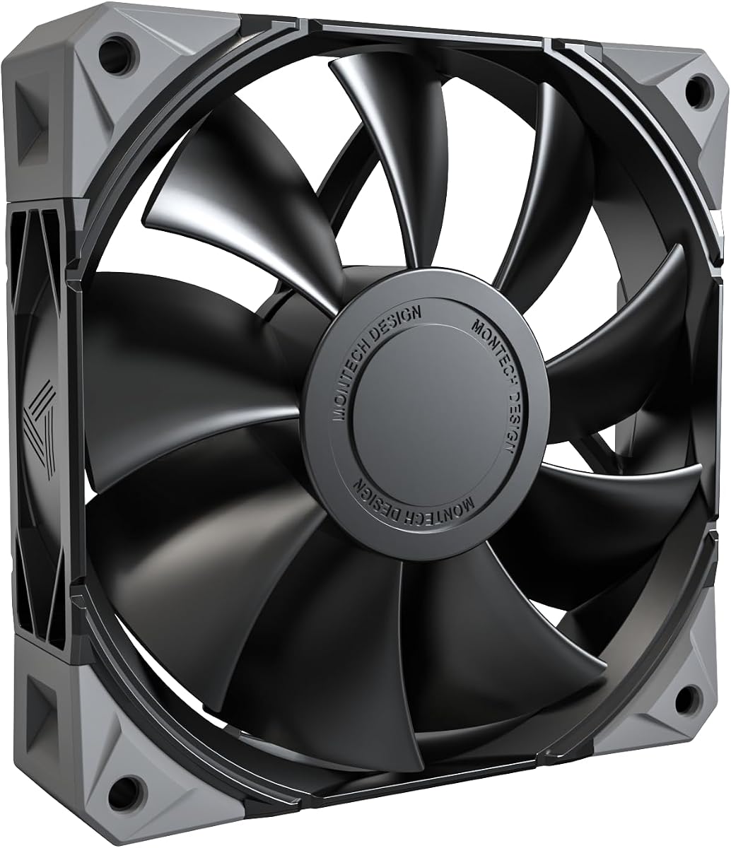 MONTECH E28 PWM 120mm Cooling Fan Desktop PC Case Fan AIO Compatible, Black | Up to 2000RPM, 9 Blades, 28mm Thick for Enhanced Cooling Efficiency, PWM 4-Pin Power Connector, FDB Bearing, Quiet Low-Noise