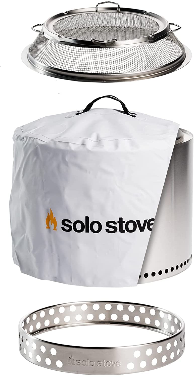 Solo Stove Feuerschale „Bonfire“ - Outdoor-Kamin aus Edelstahl, rauchfrei - Set mit Standfuß, Funkenschutz & Schutzhülle - Tragbare Feuerstelle für Terrasse, Garten - ⌀ 49,5 cm, Höhe 44,5cm