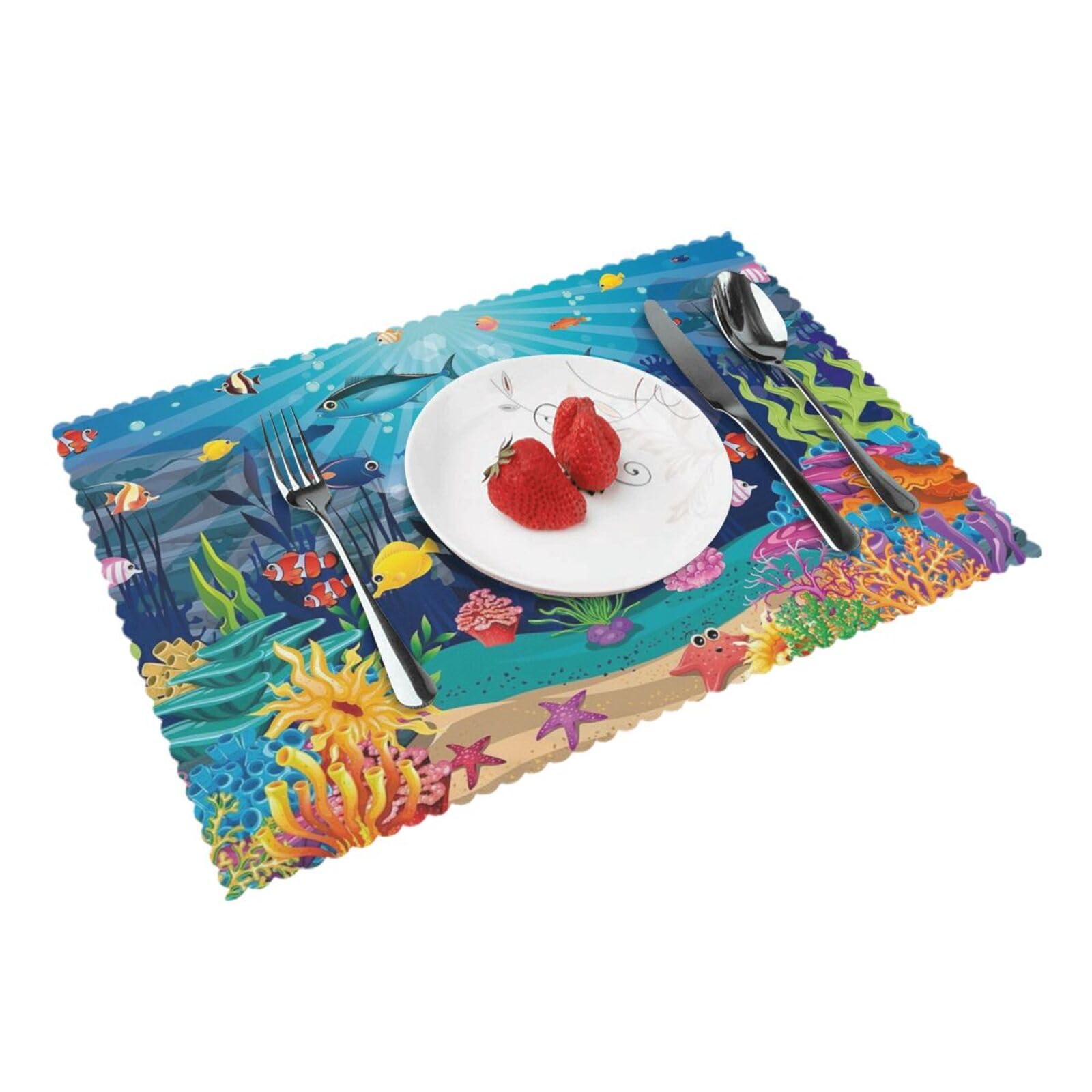 The Underwater World Tropical Fish Printed Placemats Set of 4 PCS Washable Placemat for Kitchen Table Heat-resistant Table Mats 45x30 CM
