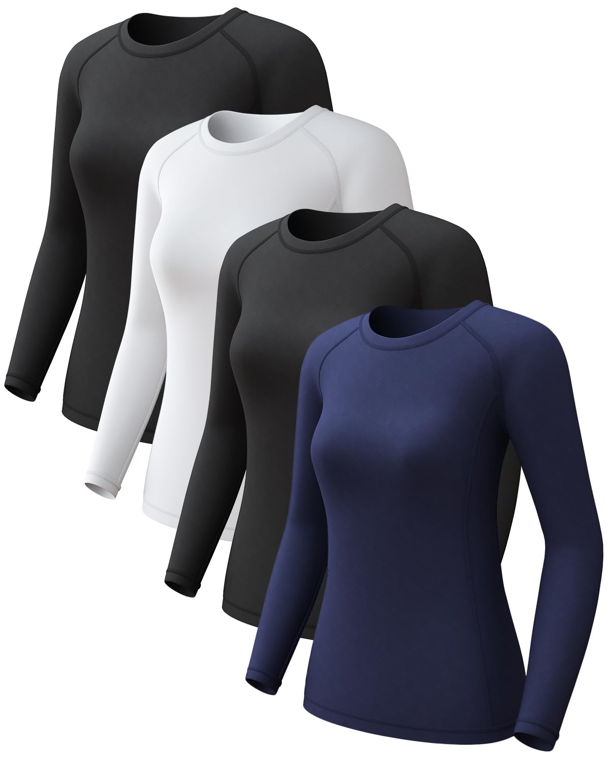 4 Pack Women's Long Sleeve Compression Shirts, Dry Fit Workout Athletic Sun Protection Cooling Tops for Yoga Running Gym
