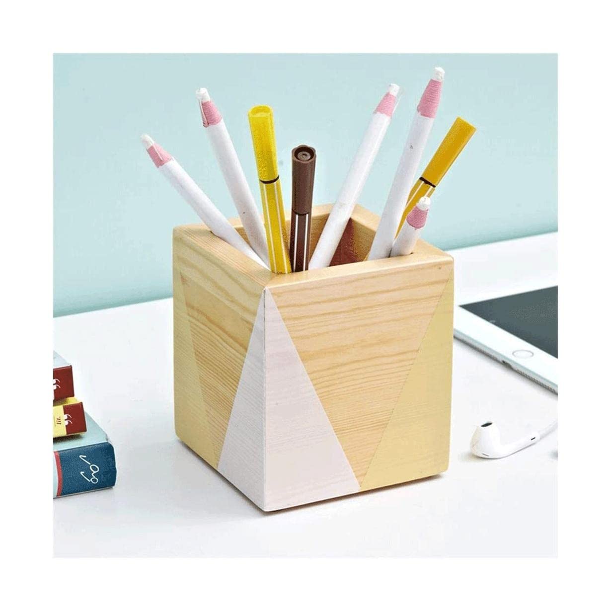 Papelería Portalápices de madera maciza, portalápices duradero multifunción, almohadilla de goma antideslizante, soporte para brochas de maquillaje, soporte para almacenamiento de bolígrafos Portalápices