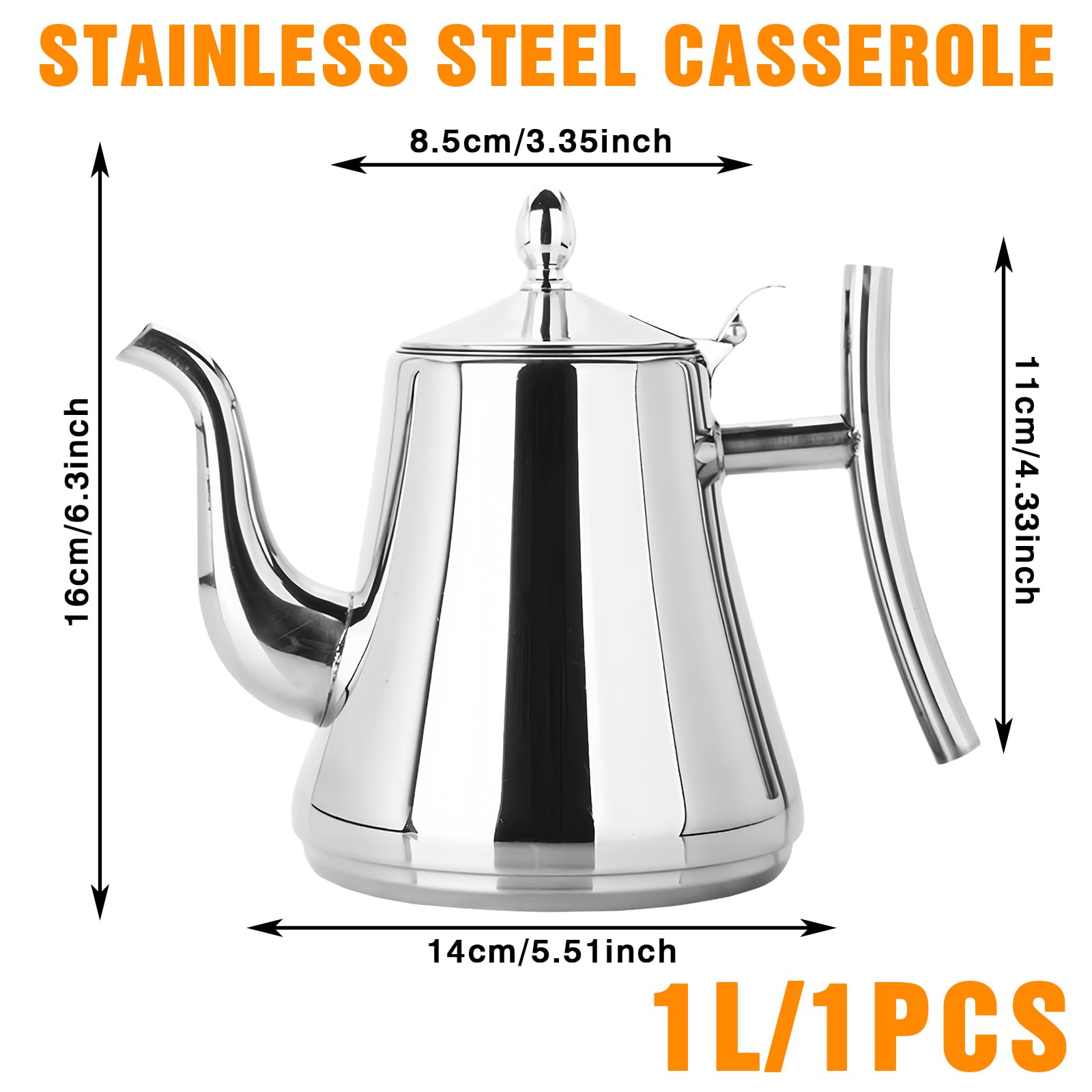 Teiera con inserto per colino, teiera in acciaio inox con filtro da 1 l, teiera a doppia parete con coperchio, teiera, teapot, tea per fornelli a induzione, fornello elettrico in ceramica a gas