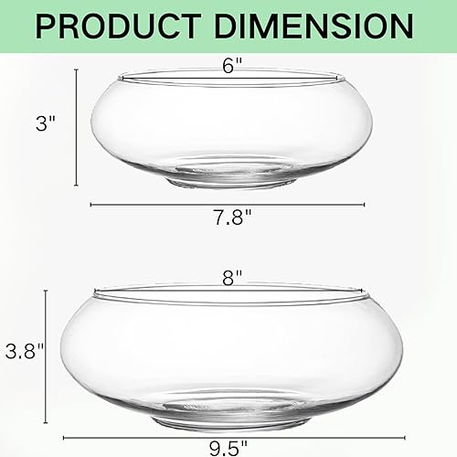 Miniatura 2 de ZENFUN Paquete de 2 jarrones de vidrio, jarrón de flores de boca ancha de 6 y 8 pulgadas, terrario redondo, maceta hidropónica de vidrio, recipiente