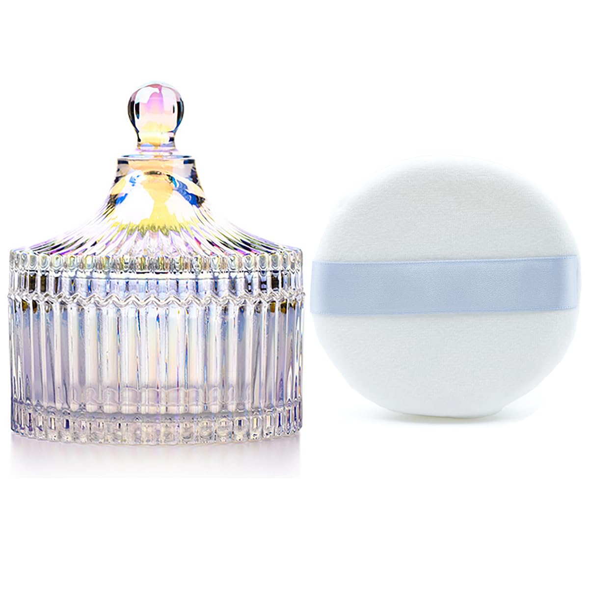 Ultra Soft Powder Puff and Container 3.3" High Density Velvet Dusting Washable Reusable Powder Puff,Body Powder Puff and Glass Jar Holder Loose Powder