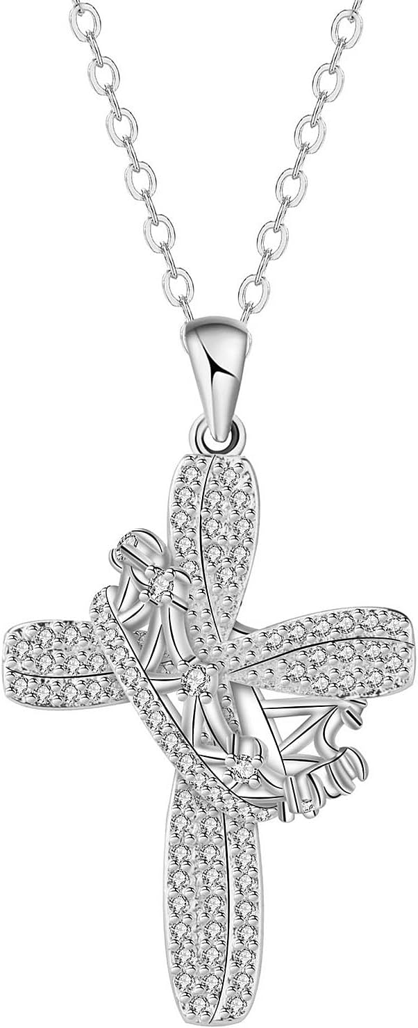 OIDEA Infinity Crown Celtic Cross Necklace: Silver Stainless Steel Zirconia Hollow Cross Pendant Necklace for Women Christian Jewelry Gifts for Her Mom Lover