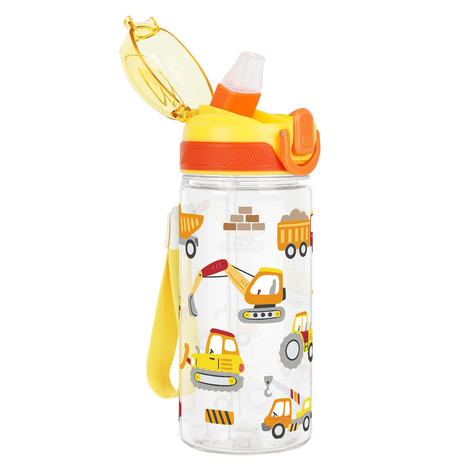 Kids Water Bottles with Straw for Girls & Boys Tritan, 480ML - Excavator