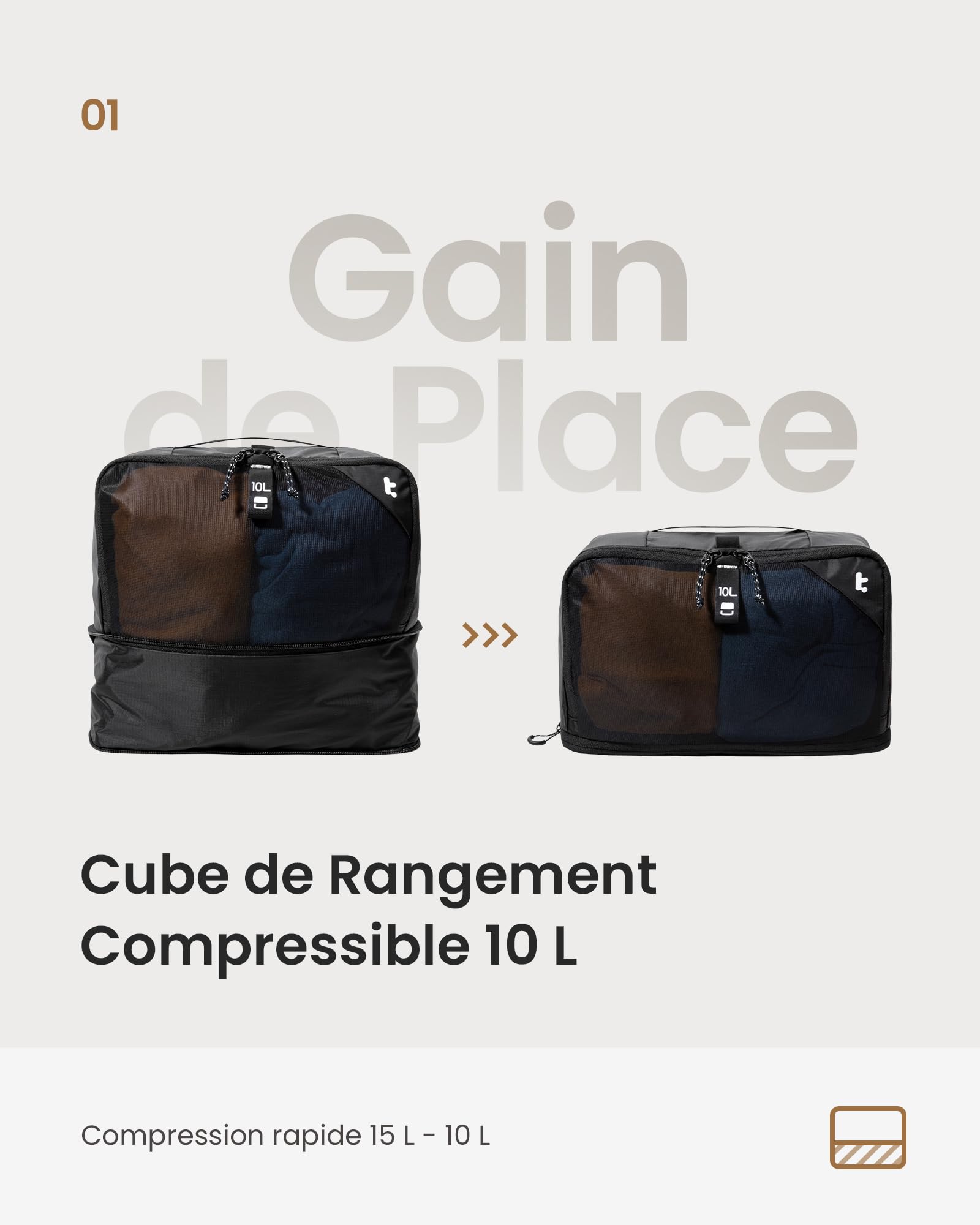 tomtoc Organisateur Valise 3 Pièces Sac de Compression Voyage Packing Cubes | Anti-odeurs, Sac Rangement Compartiment Valise Travel Essentials, Pochette de Accessoires de Voyage Organisateur Sac a Dos
