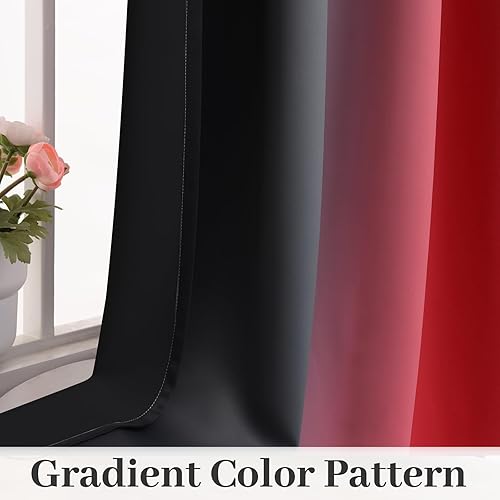 Miniatura 6 de Yakamok Cortinas opacas 100% rojas y negras para dormitorio, cortinas degradadas de oscurecimiento de habitación para sala de estar, cortinas de