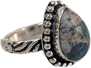 K2 Jasper Ring, Jasper Silver Plated Ring, Handcrafted Ring, Blue Grey Stone Ring, Boho Hippie Ring, Promise Ring, Artisan Design Band Ring, Jasper Ring, Pear Stone Ring, Women Ring, Artisan Ring