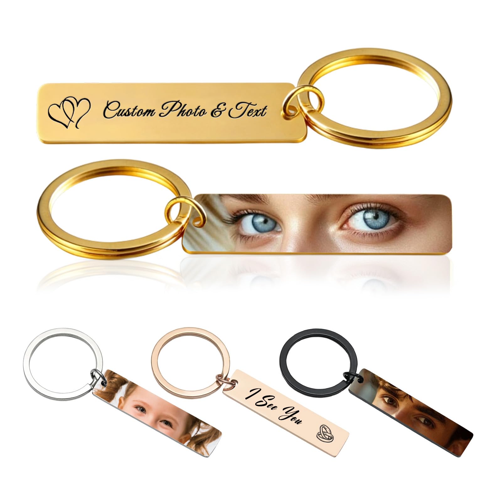 Personalised Keyring Engraved Text Keychain Customized Name Key Ring for Grandparents,Couples,Mum,Dad,Personalised Gift for Christmas,Birthday (Eyes - UV)