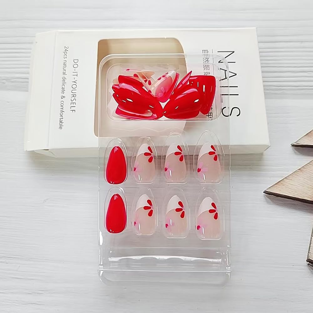 Amazon.com: 30 Pcs Red Press on Nails Short Almond - YEFIUO White