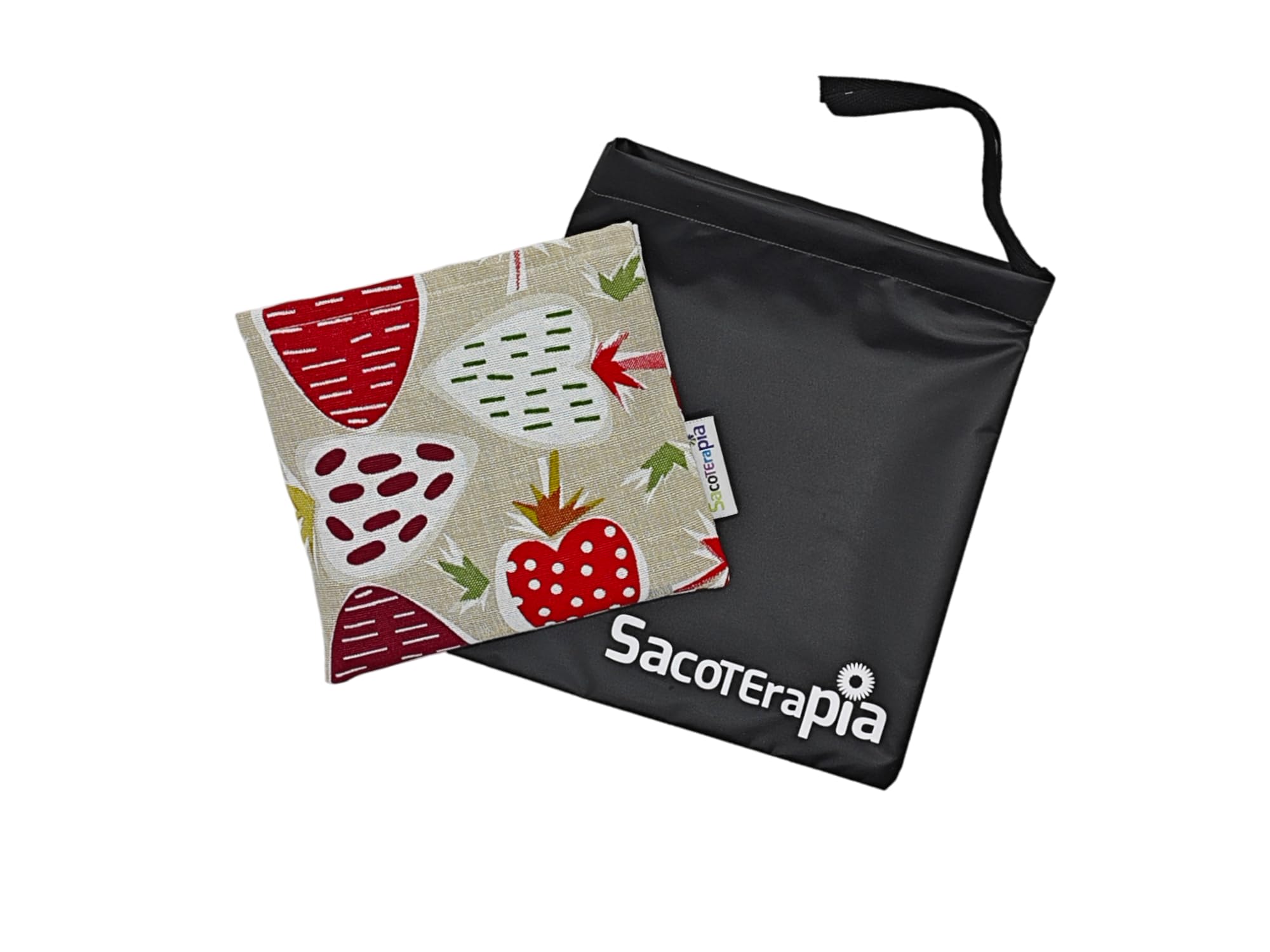 Saco Térmico de Semillas para Microondas - 15 x 15 cm - Doble Uso Frío o Calor - Alivio Natural para Cólicos y Dolor Muscular - Relleno de Trigo y Lavanda - Estampado de Fresas - SACOTERAPIA