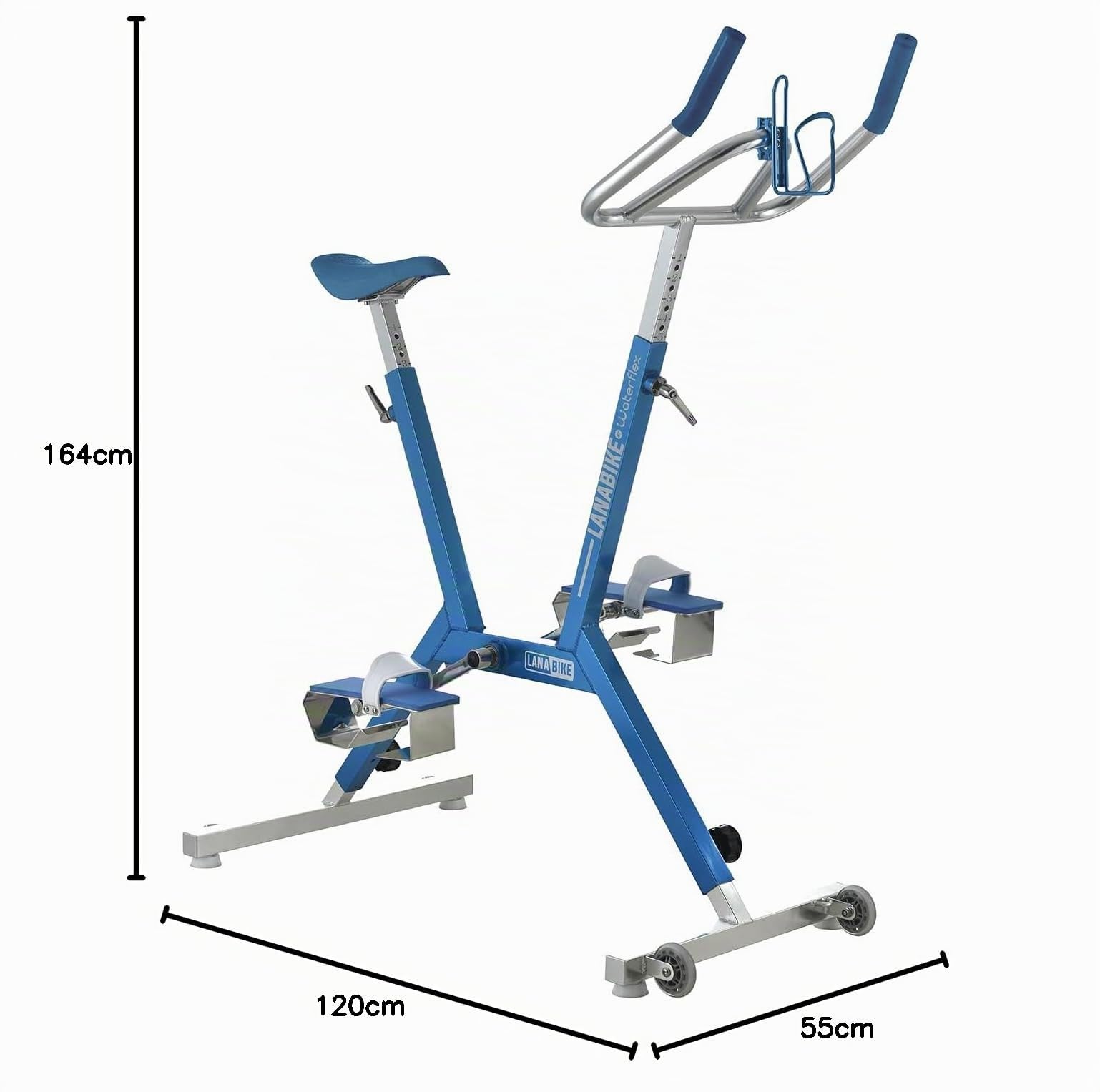 Waterflex Aquabike Lanabike Bicicleta Acuática para Piscina, Todo Tipo de Piscinas, Sillín Ergonómico, Manillar Deportivo, Pedales Antideslizantes, Ajustes Click y Turn, Azul, Grande