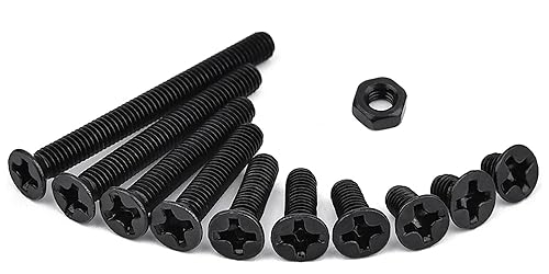 Tornillos de máquina avellanados de cabeza plana M3x8mm y tuercas hexagonales negras, Phillips Drive, rosca completa, (200 piezas)