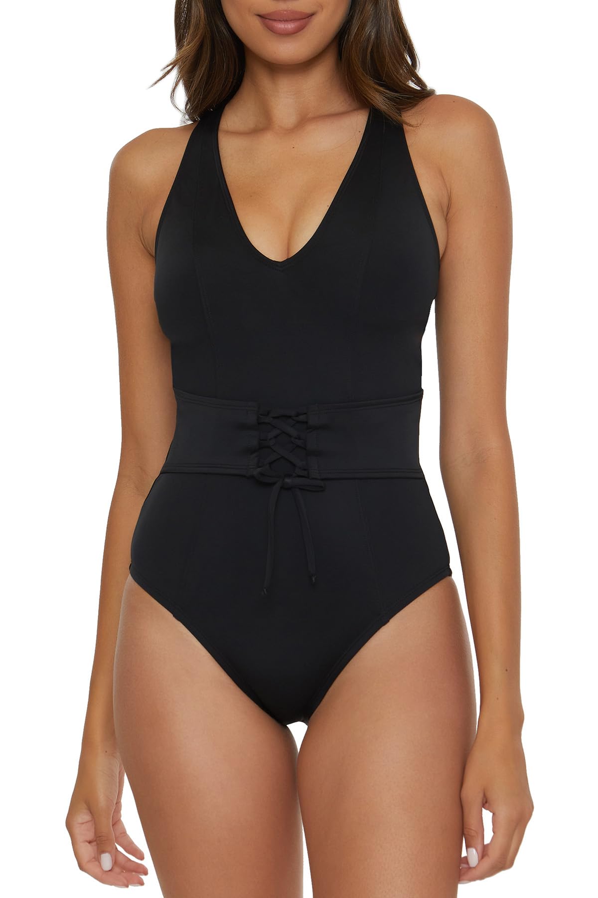 Women's Lace-up One Piece Swimsuit, Plunge V-Neck, Bathing Suits for Women-image-36
