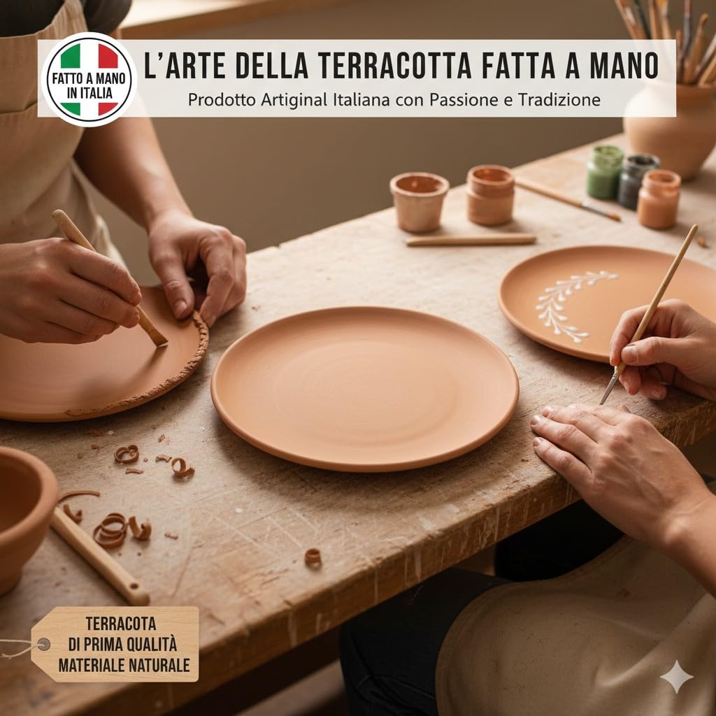Piatto Tondo in Terracotta Semilavorata Artigianale 25cm 2 Pezzi Decoupage Pittura