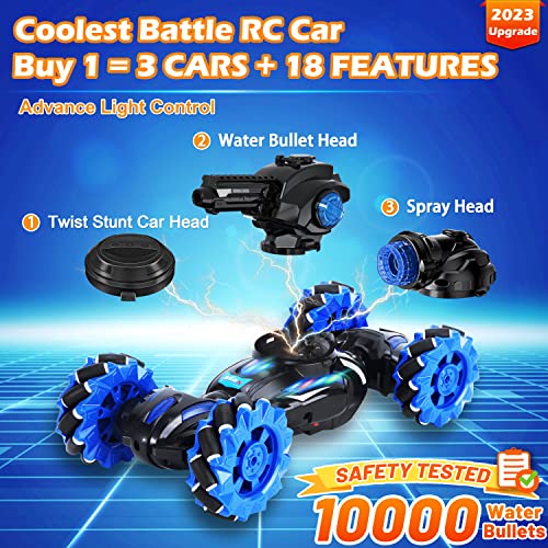 Vwahnana 3 Head Rc Car Tank That Shoots Water Bullets, Spray, Chase Light Control Remote Control Car For Boys 8-12, Rc Tank Shoots Bbs, Rc Stunt Car 360° Battle Tank, Leds Light, Music, Kids Toy Gift #TOP1