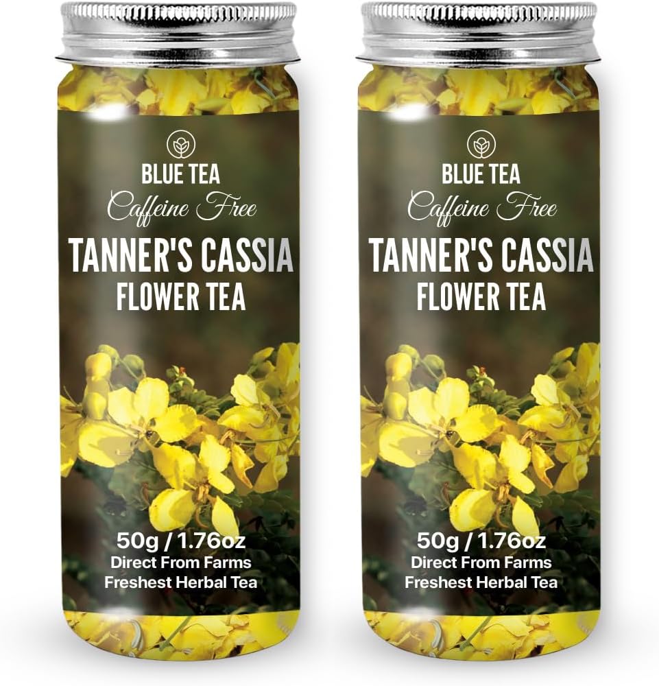 BLUE TEA -Tanners Cassia (Avarampoo) Flower Tea - 100g - 100 Cups (Pack Of 2) | SKIN ENHANCING | Detox Tea - Flower Based - Herbal Tea - Caffeine Free - Non-Bitter | Pet Jar Packaging