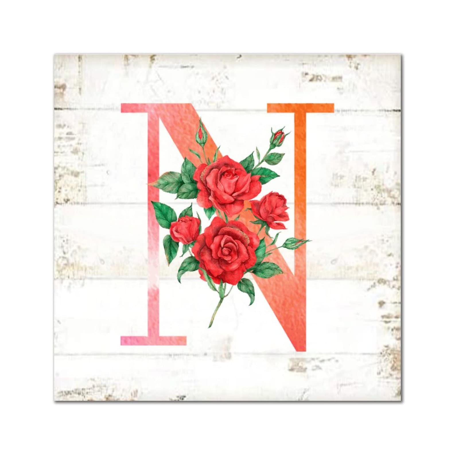 Lettre N en bois avec monogramme fleur de rose, le cadeau de pendaison de crémaillère idéal