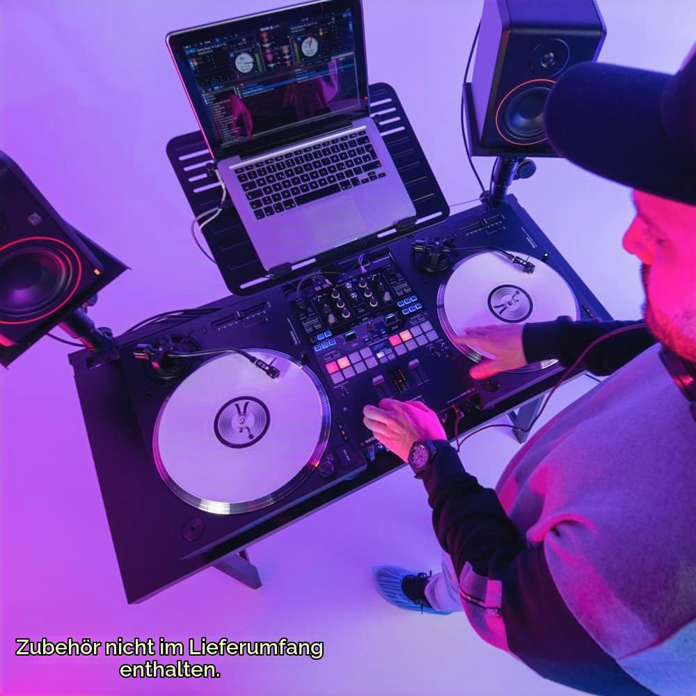 Gravity FDJT 01 - DJ-Tisch mit flexibler Lautsprecher und Laptop Ablage, höhenverstellbar bis 109 cm, schwarz