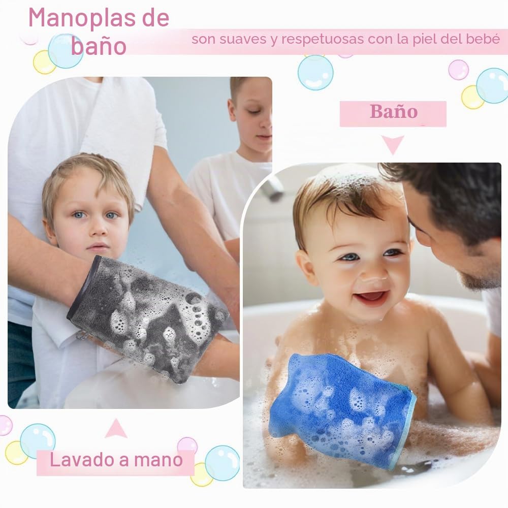 5 Manoplas de Baño para Ducha con 5 Ganchos de Baño Adhesivos Manoplas de Toalla para Baños de Franela Suave para Bebé Niño Adultos Mascotas Guantes de Baños para Ducharse Lavarse