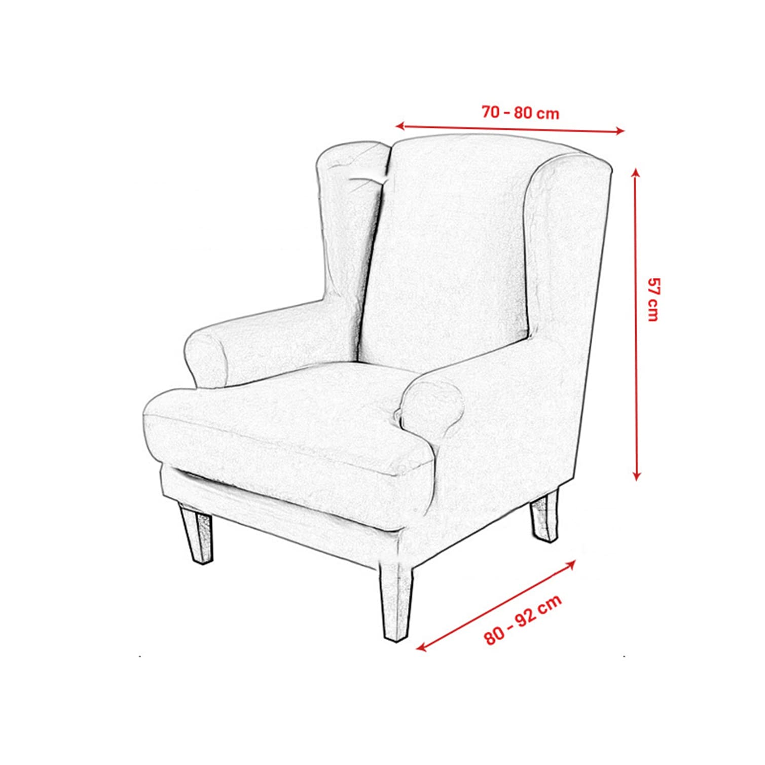 Funda elástica de terciopelo para silla de ala de 2 piezas, funda de base