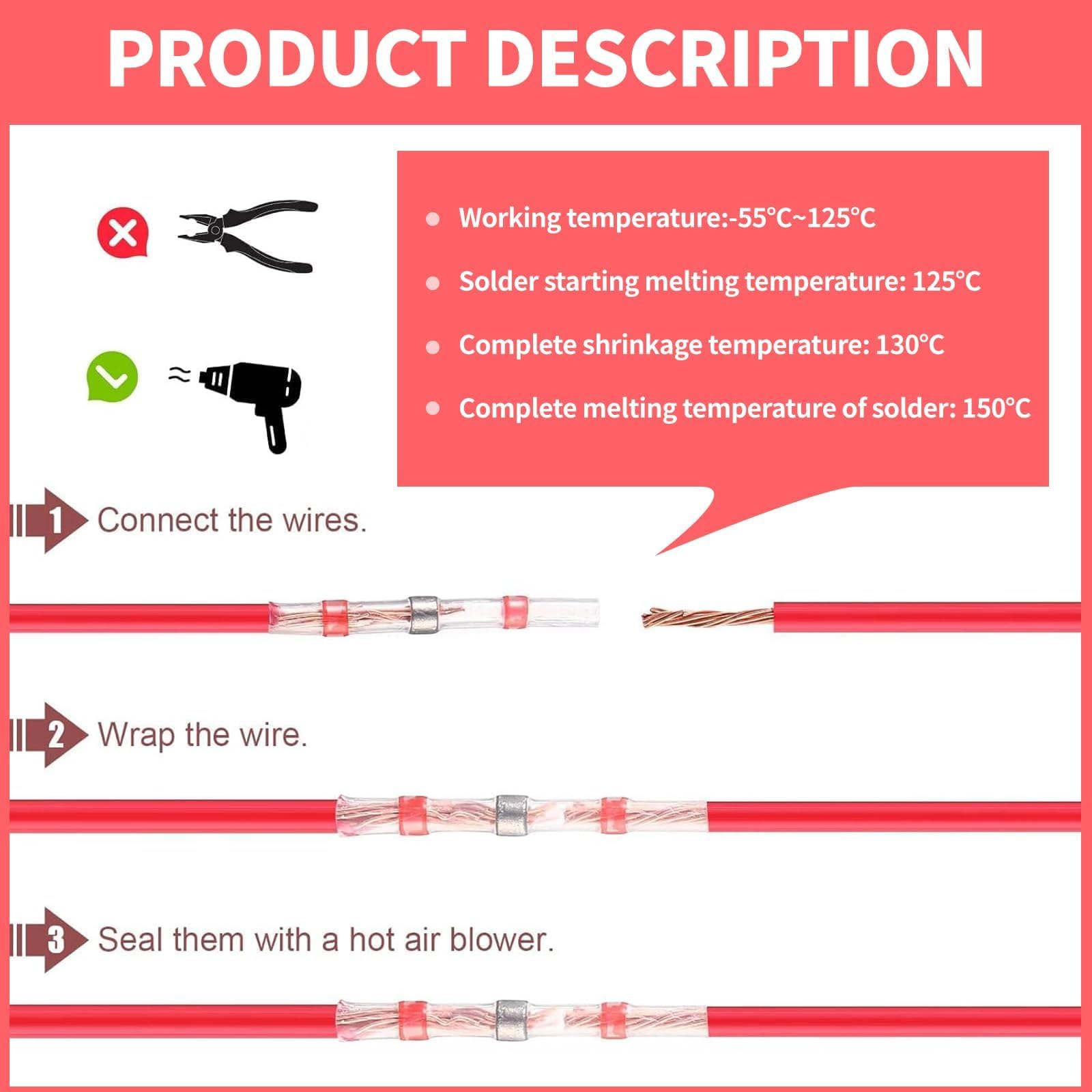 150 stuks soldeerconnectoren met krimpkous (AWG 22-18,0,5-1,5 mm²), waterdichte kabelconnectoren, geïsoleerde krimpconnectoren voor auto, marine, elektronica-industrie
