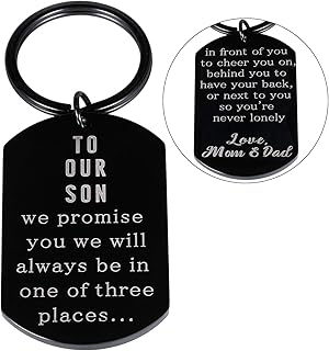 Gifts for Son from Mom Dad Off to College First Day of School Back to School Gifts for Teen Boys Inspirational Keychain Son Birthday University Christmas Graduation Gifts for Him Stepson Double Sided