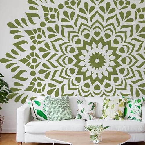 Pochoirs traditionnels géants mandalas géants de 150 cm avec grande fleur ronde pour murs sur le mur à peindre, décorer, réutilisable, modèle décoratif pour meubles, taille L