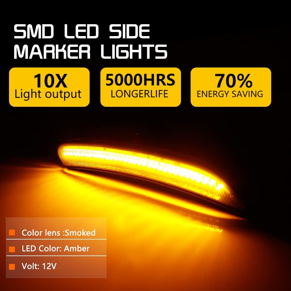 For 2015 2016 2017 Chrysler 200 Front Bumper side Marker Light Amber Led Smoked Lens 68206449A 68206450A