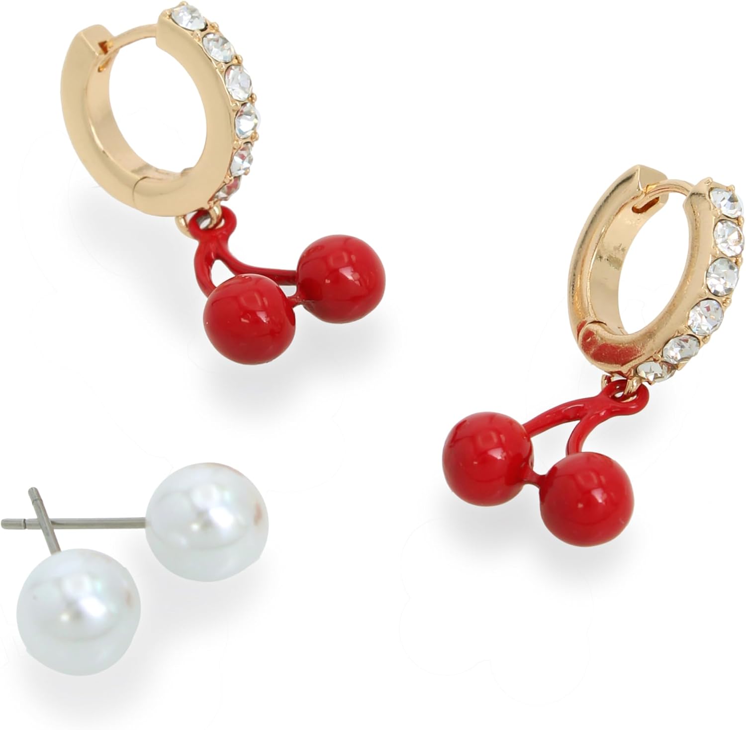 Betsey Johnson Womens Cherry Cluster Charm Huggie Duo Earring Set - Image 4