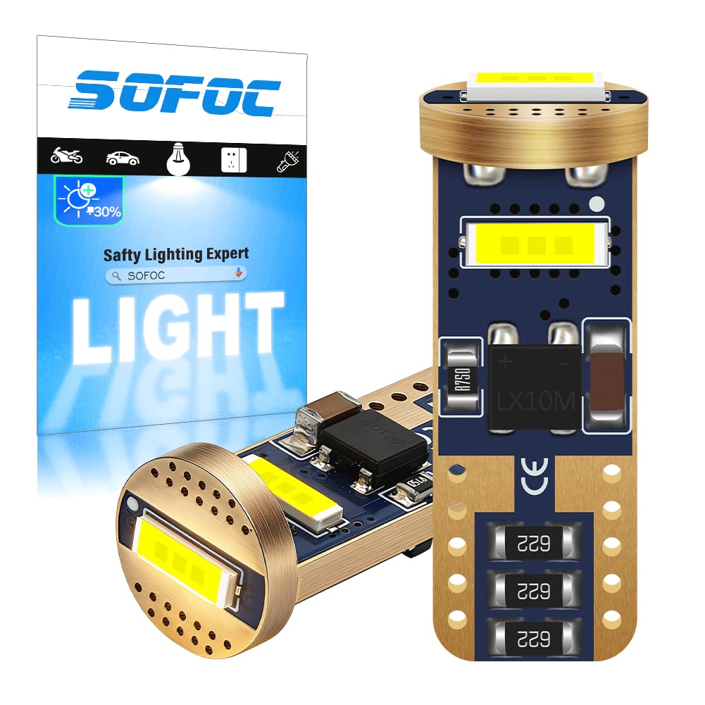 SOFOC T10 12/24V 200LM Biały W5W 194 Klin Sufit/Czyt/Tablica 10Pcs